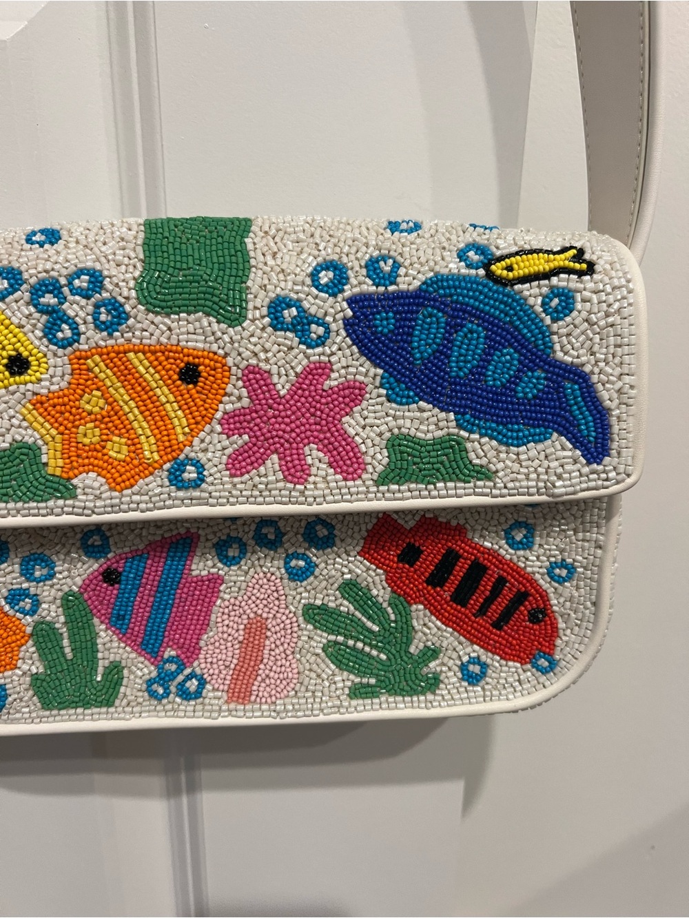 Staud Tommy Bag Beaded Underwater Fish Shoulder- White - Picture 5 of 10